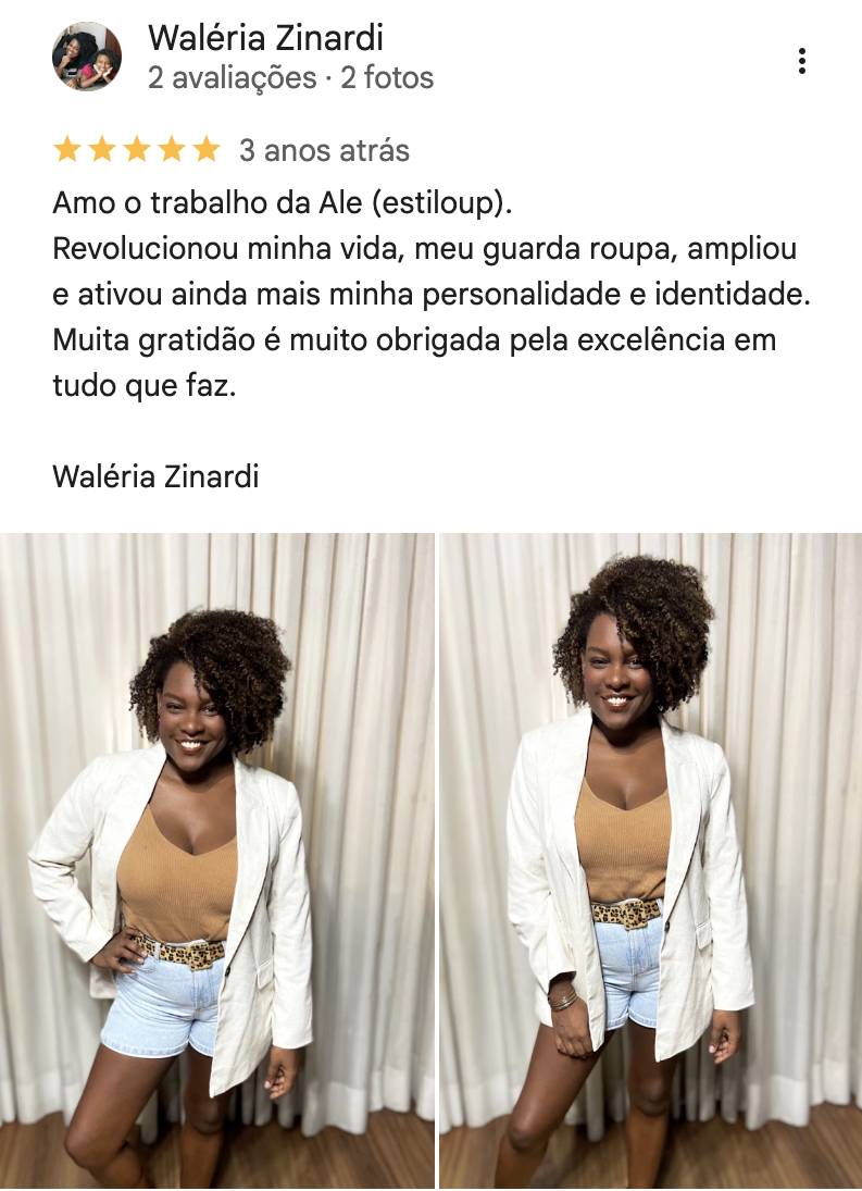 Avaliação de cliente da Alê no Google
