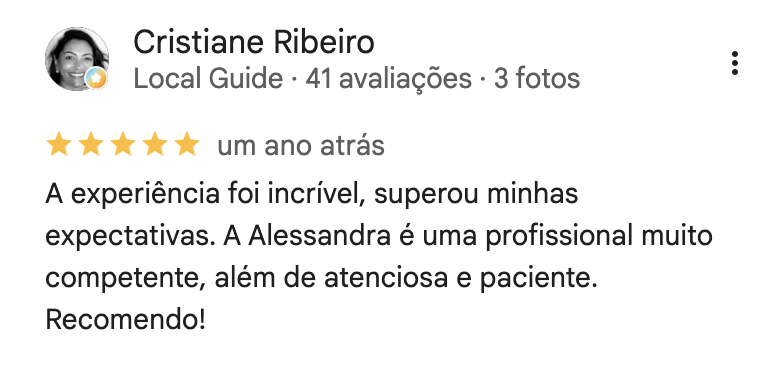 Avaliação de cliente da Alê no Google